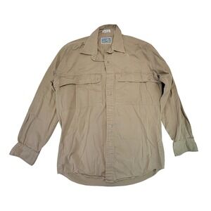 St John Sportswear‎ Khaki Cotton Button Up Shirt Men's Size M Long Sleeve